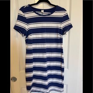 Old Navy White and Navy Blue Striped Stretchy T-Shirt Dress